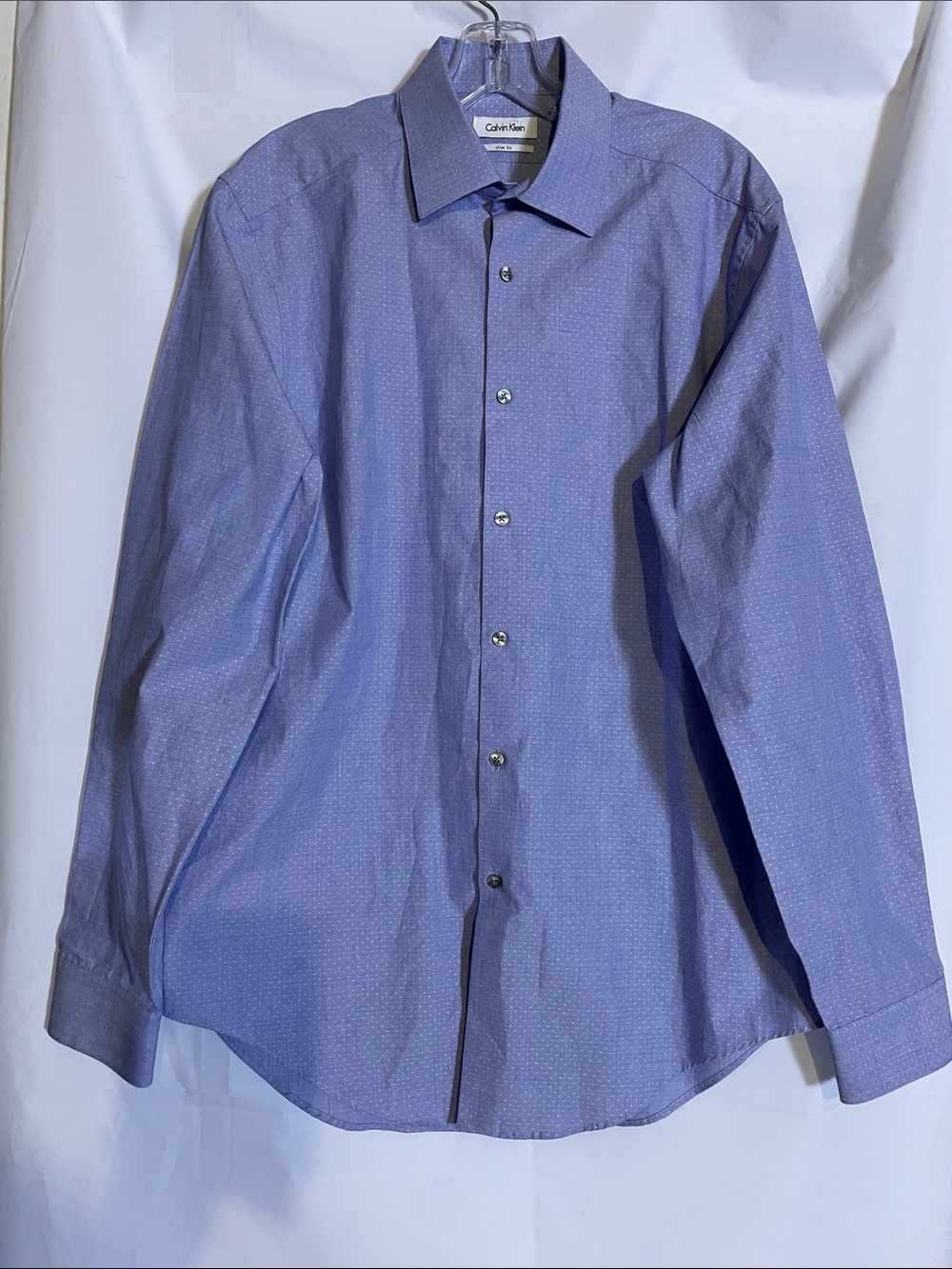 Calvin Klein Men's Light Blue Dot Dress Shirt, size L